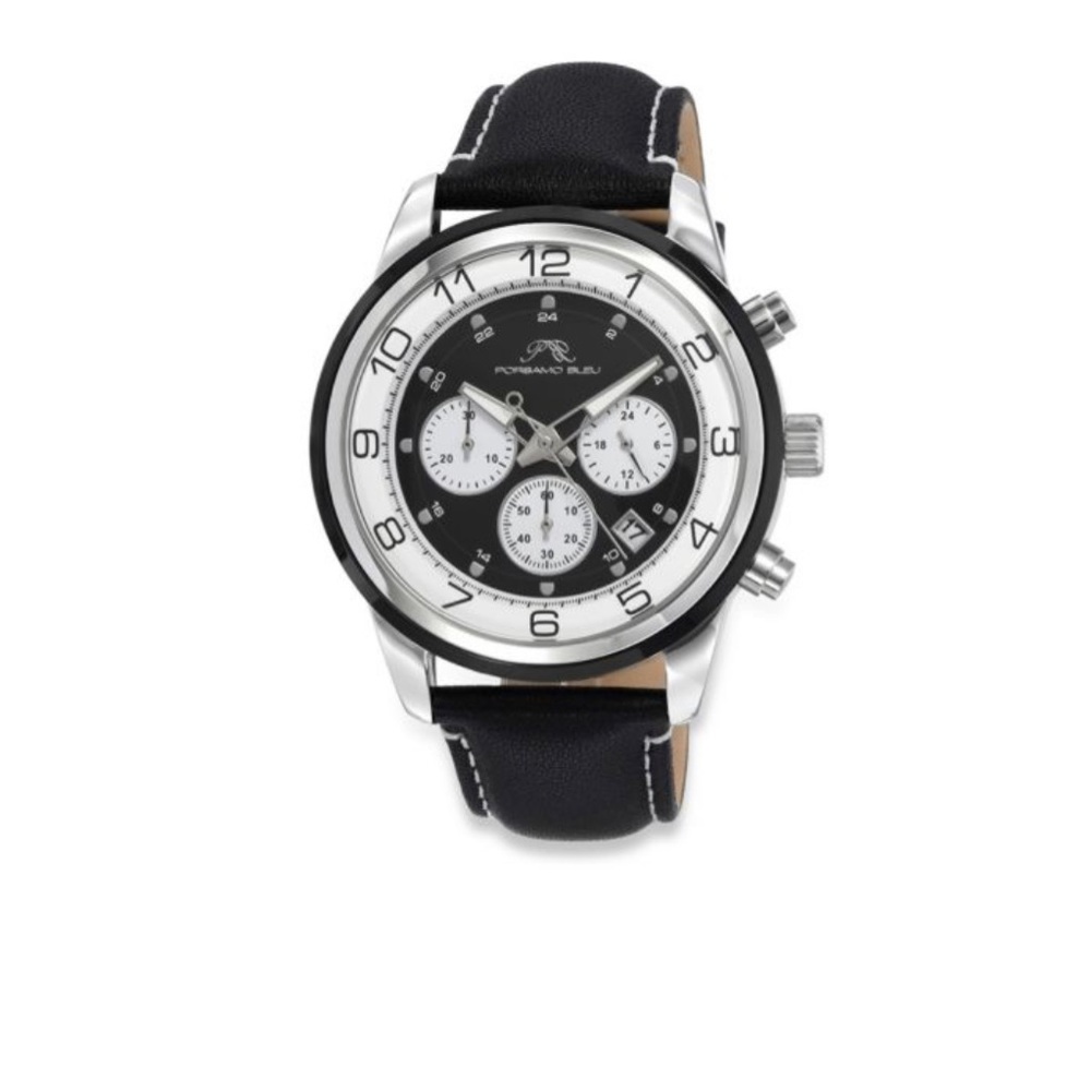 NEW PORSAMO BLEU Men’s 44mm Arthur Genuine Leather Black Strap Chronograph Watch